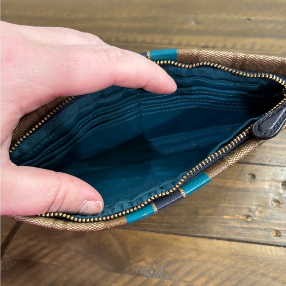 Coach Varsity LG Wristlet in Signature C Brown Leather and Shades of Blue - Picture 6 of 7